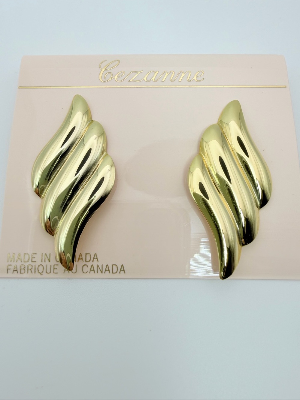 Vintage Gold Tone Sculptural Clip-On Earrings Made in Canada
